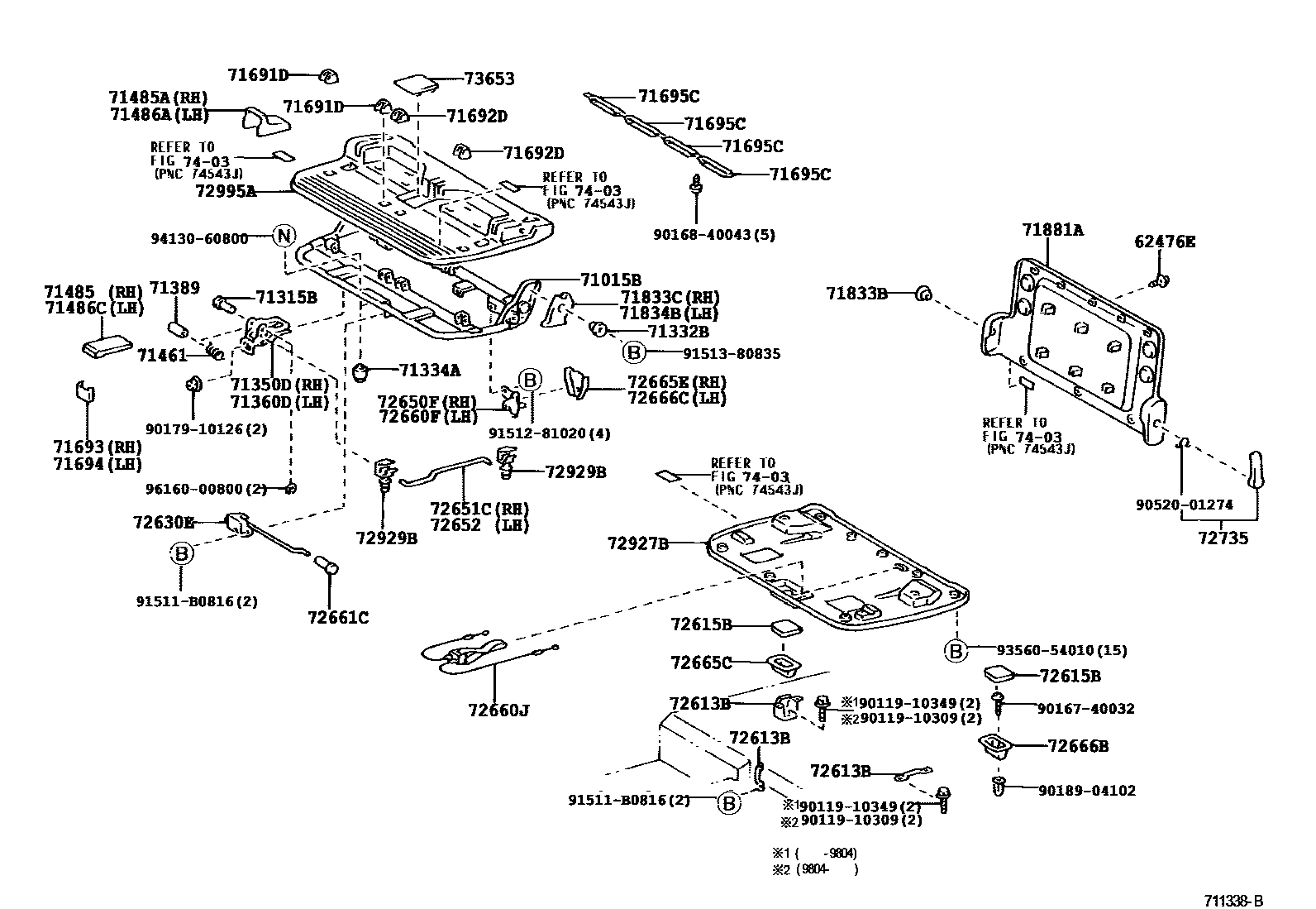 Toyota COROLLA 后排座椅和座椅滑轨 EPC diagram — 711338B