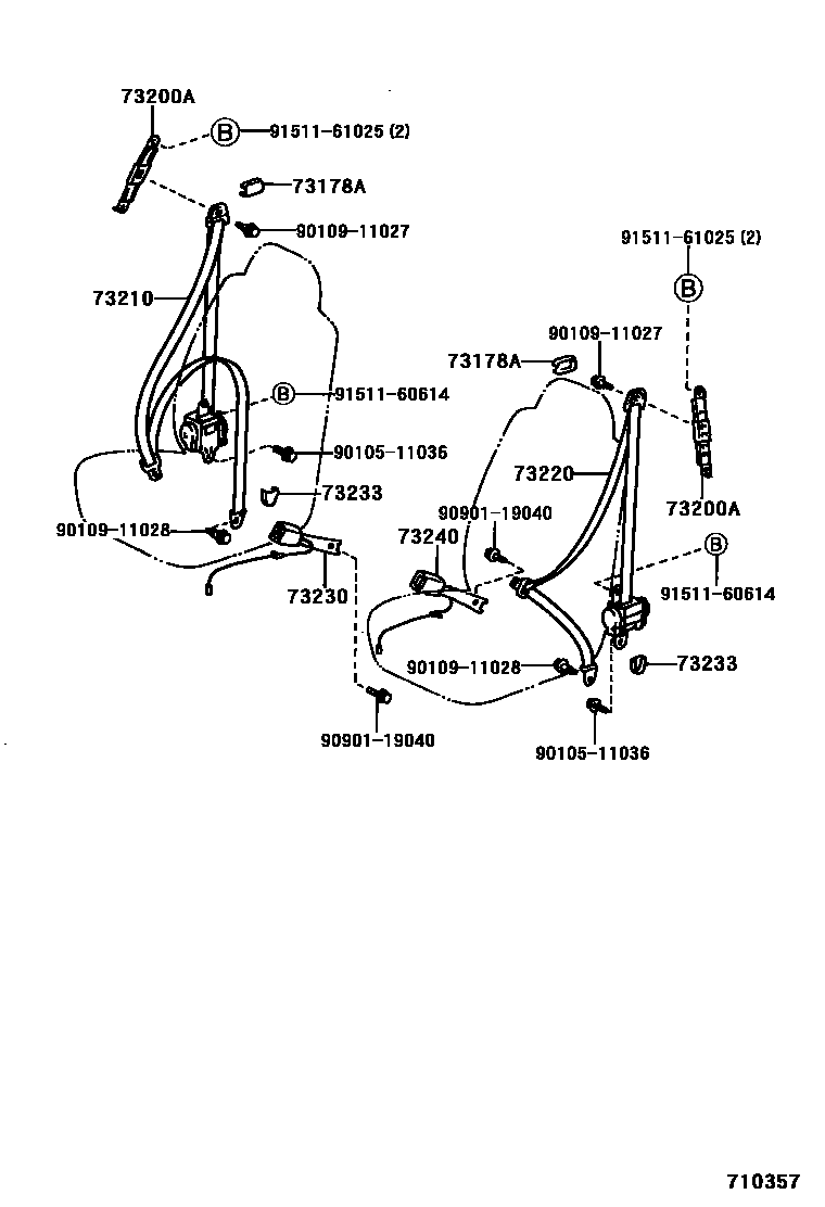 Toyota COROLLA 安全带和儿童保护座椅 EPC diagram — 710357