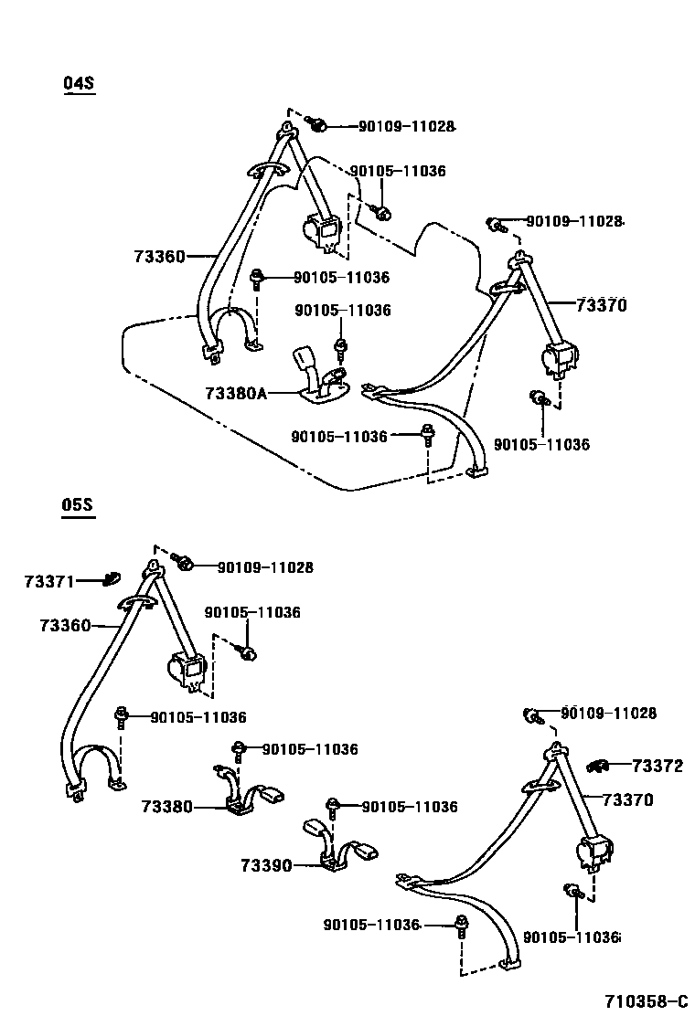 Toyota COROLLA 安全带和儿童保护座椅 EPC diagram — 710358C