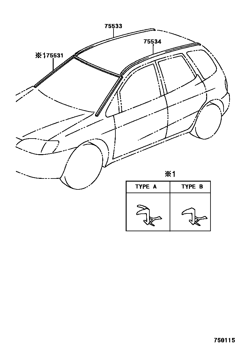 Toyota COROLLA 前防护条 EPC diagram — 750115