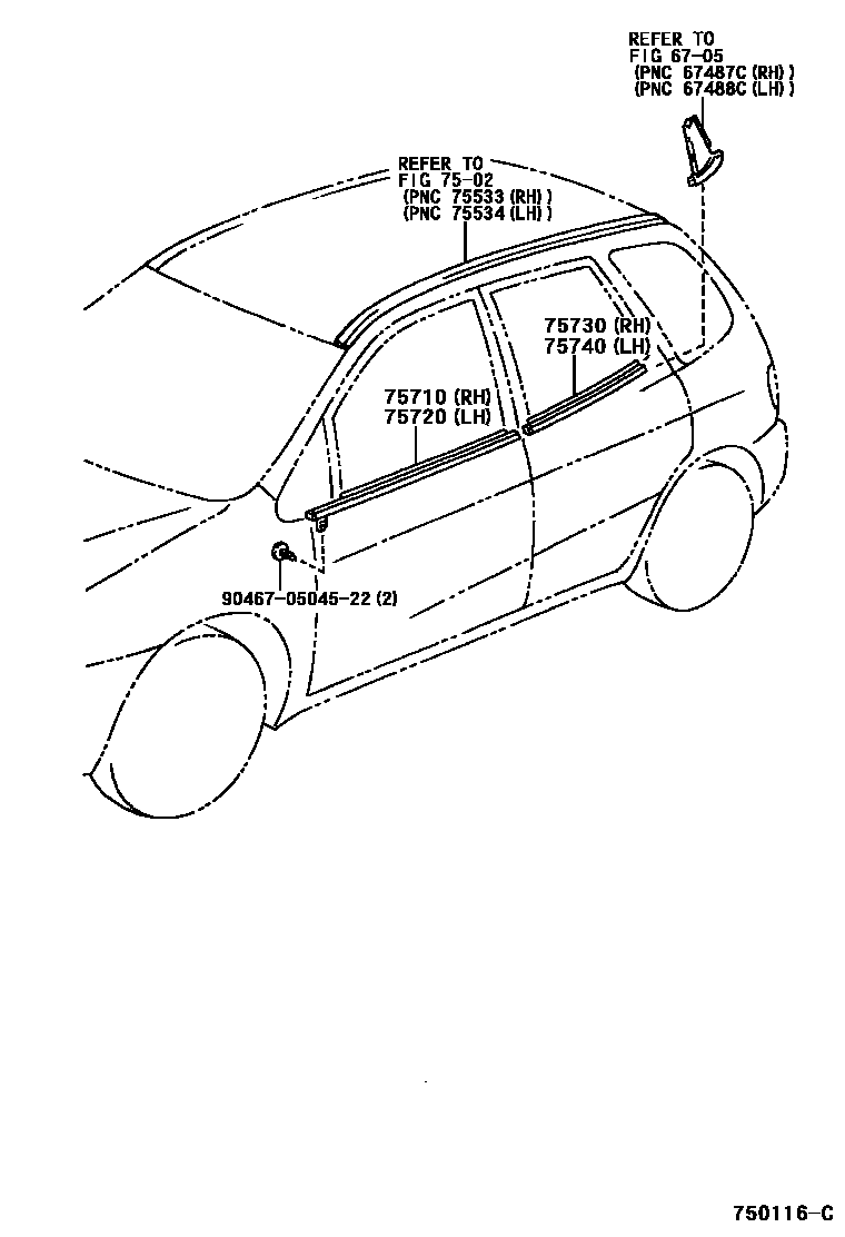 Toyota COROLLA 侧防护条 EPC diagram — 750116C