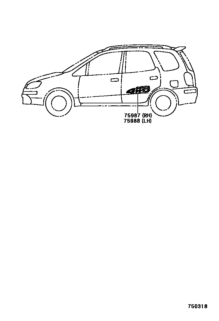 Toyota COROLLA 车身镶条 EPC diagram — 750318