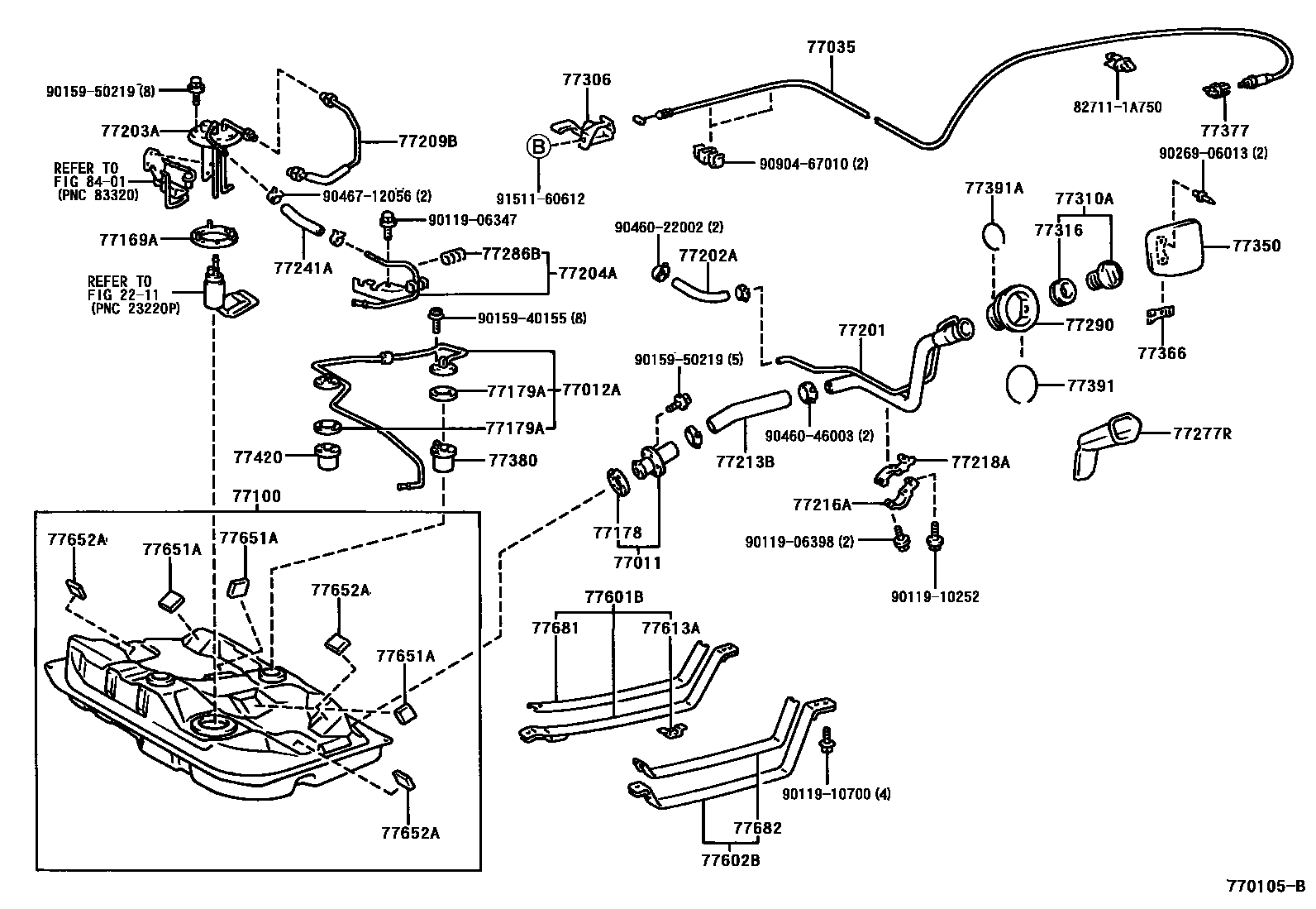 Toyota COROLLA 燃油箱和燃油管 EPC diagram — 770105B