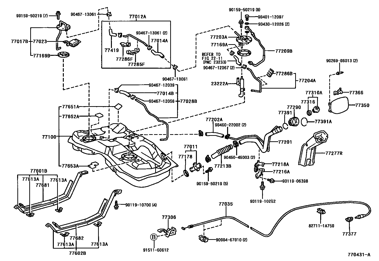 Toyota COROLLA 燃油箱和燃油管 EPC diagram — 770431A