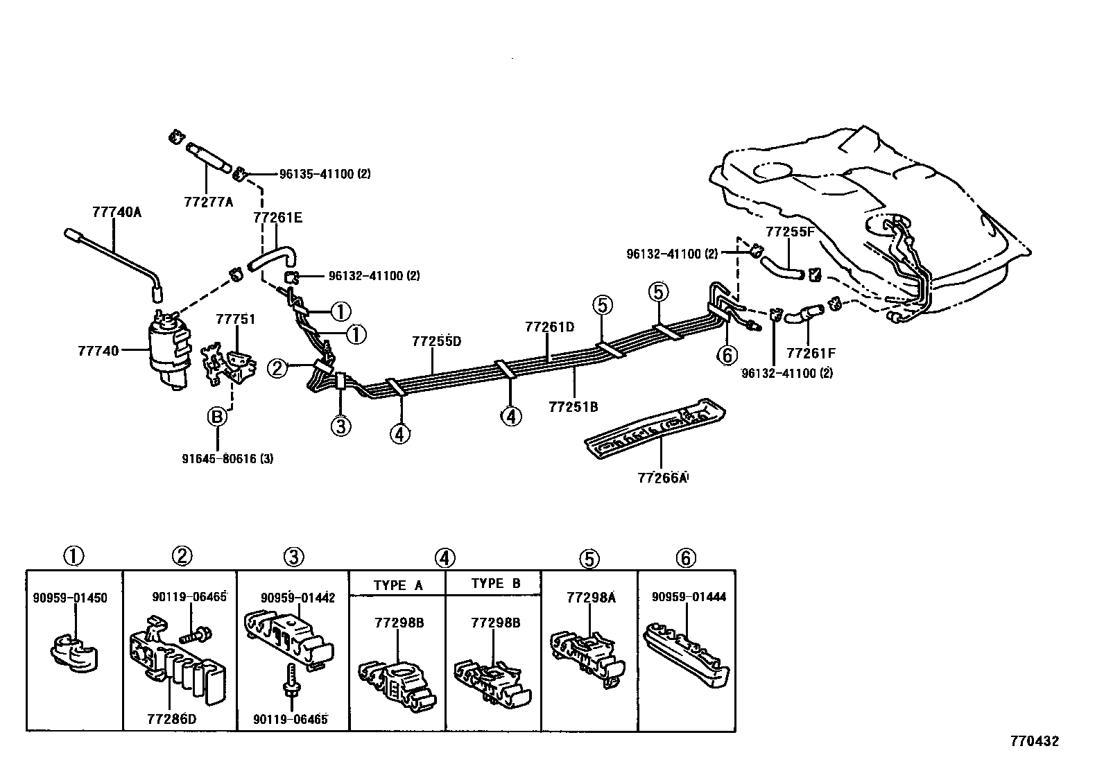 Toyota COROLLA 燃油箱和燃油管 EPC diagram — 770432