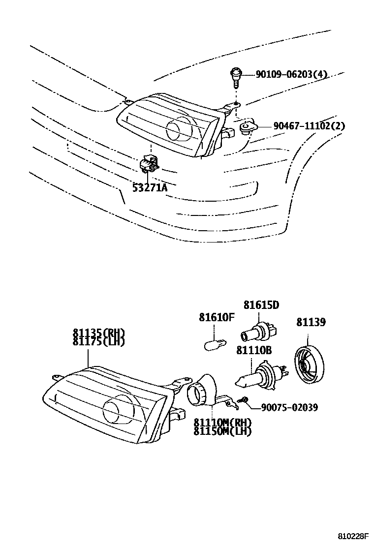 Toyota COROLLA Headlamp EPC diagram — 810228F