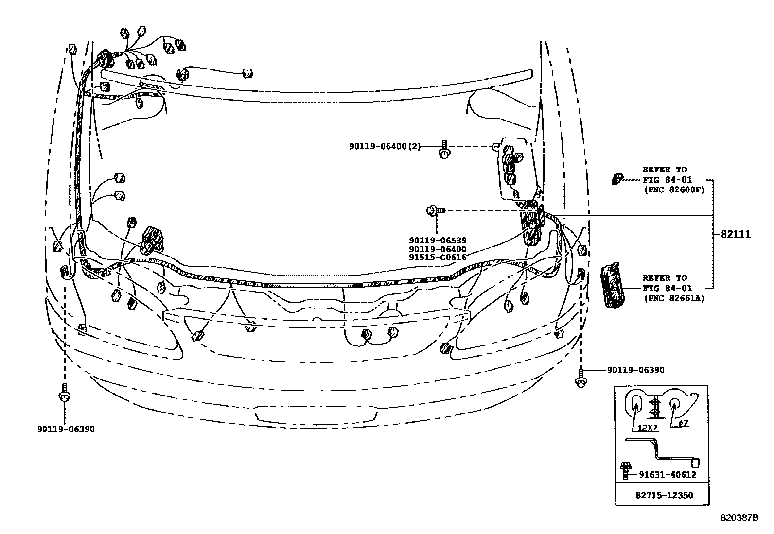 Toyota COROLLA 线束和卡夹 EPC diagram — 820387B
