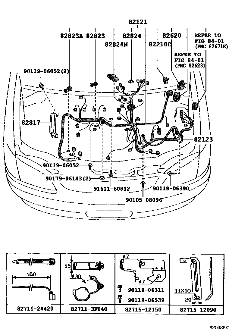 Toyota COROLLA 线束和卡夹 EPC diagram — 820388C