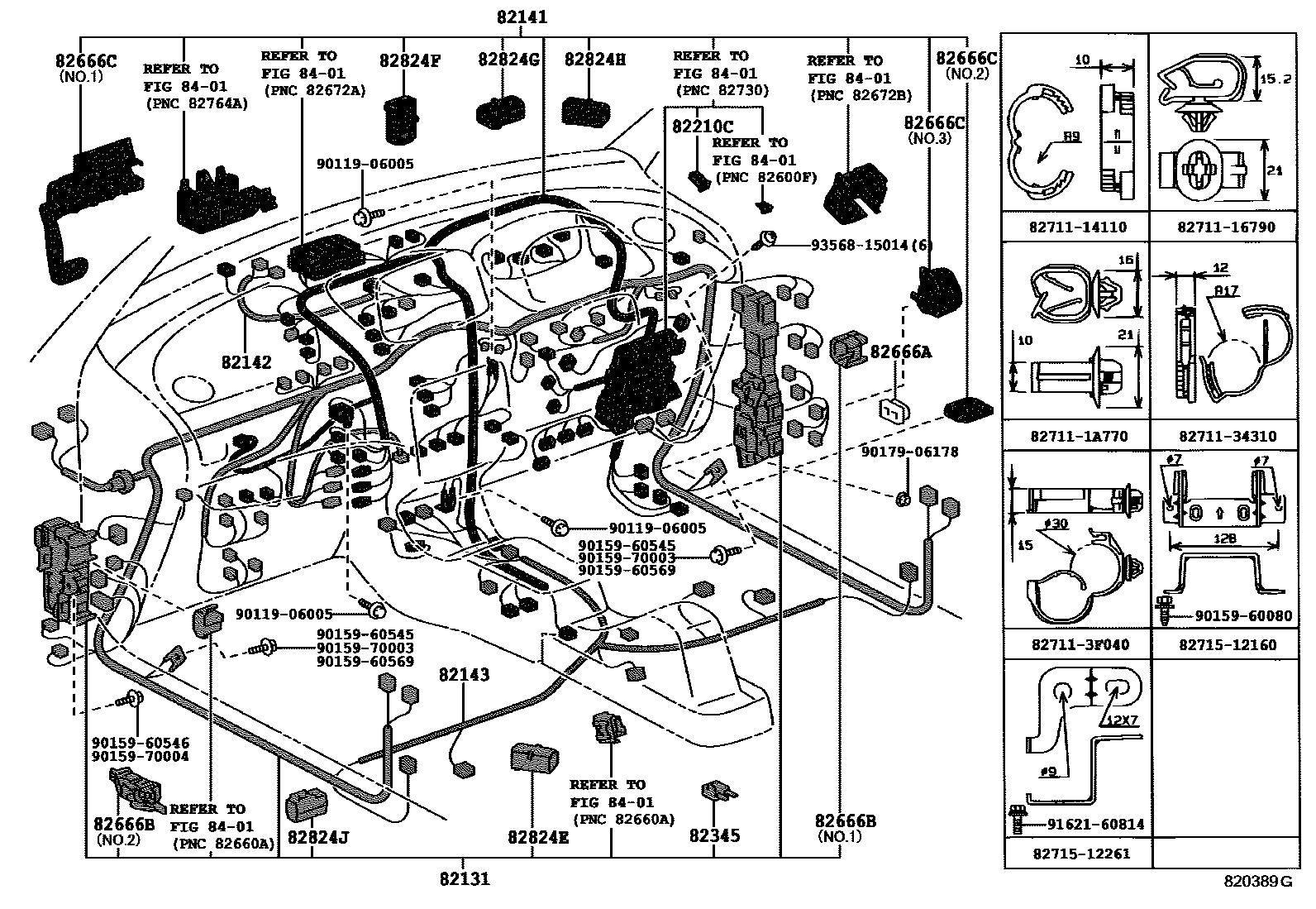 Toyota COROLLA 线束和卡夹 EPC diagram — 820389G