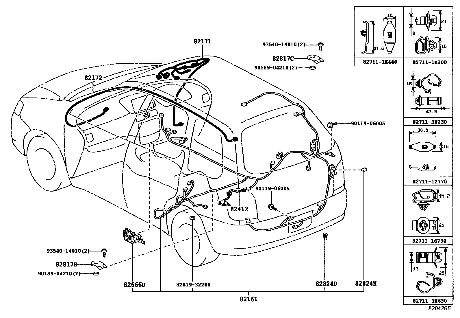 Toyota COROLLA 线束和卡夹 EPC diagram — 820426E