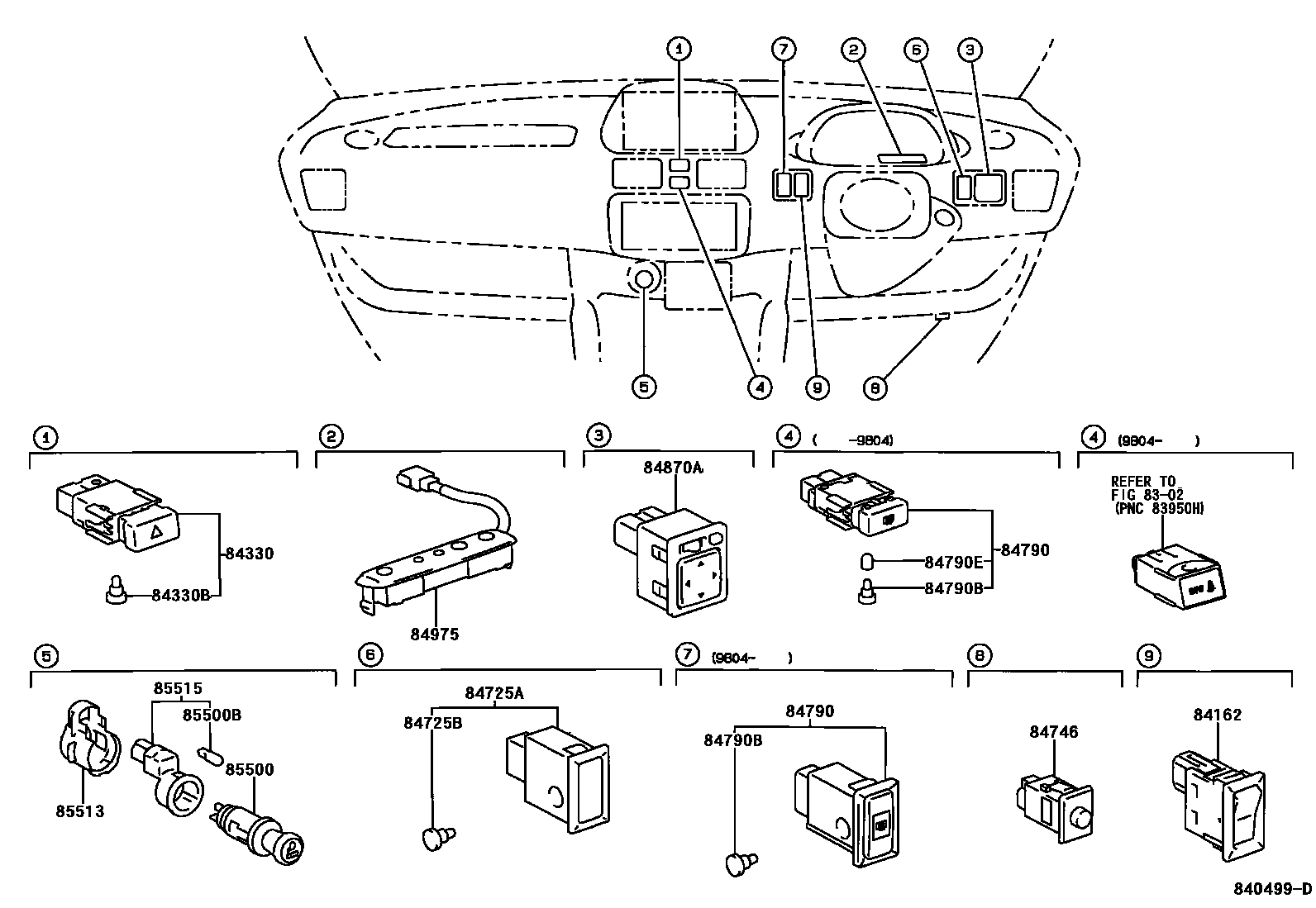 Toyota COROLLA 开关和继电器和ECU EPC diagram — 840499D