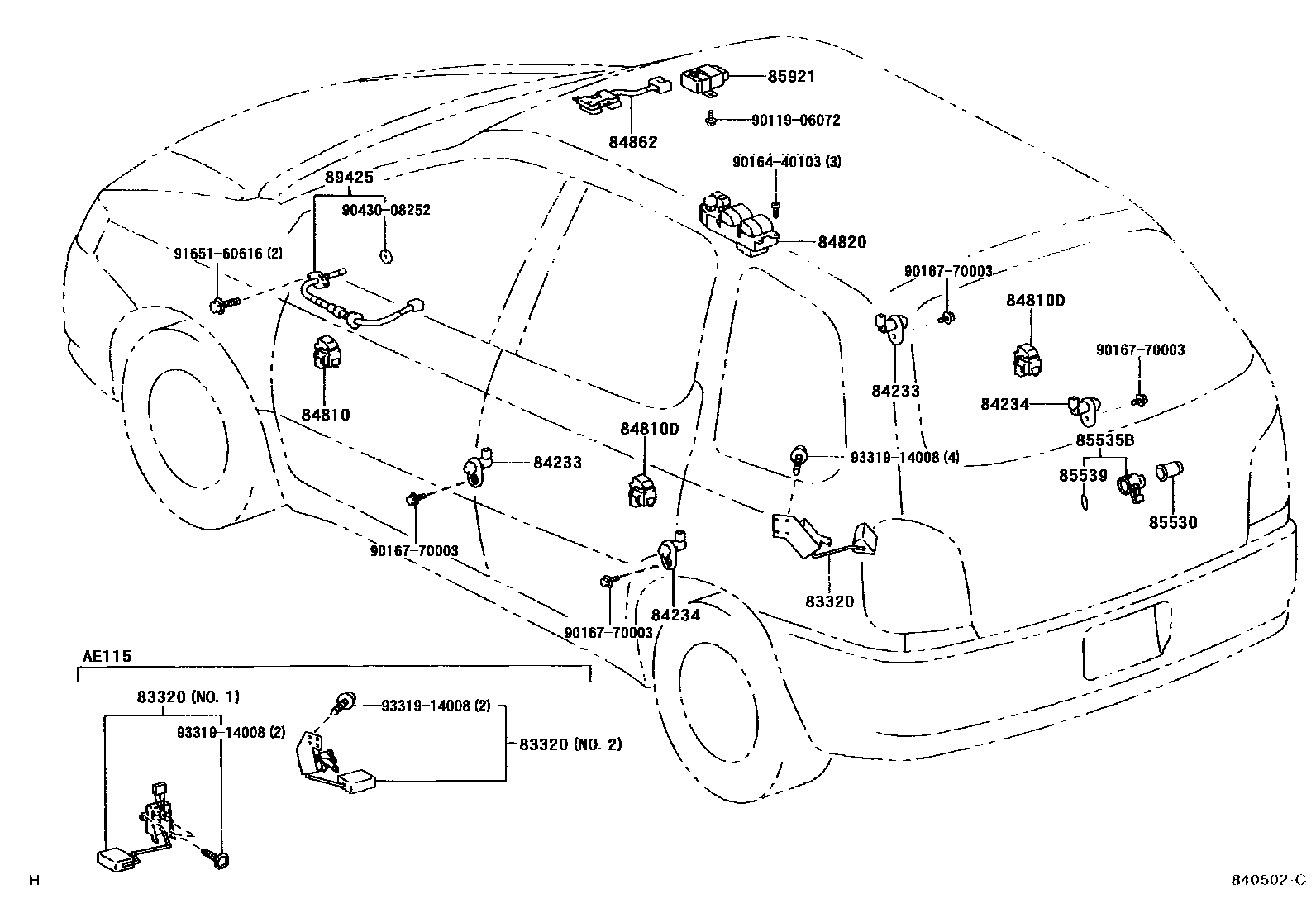 Toyota COROLLA 开关和继电器和ECU EPC diagram — 840502C