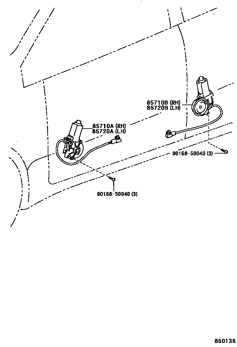 Toyota COROLLA 车门电机和车门电磁阀 EPC diagram — 850136