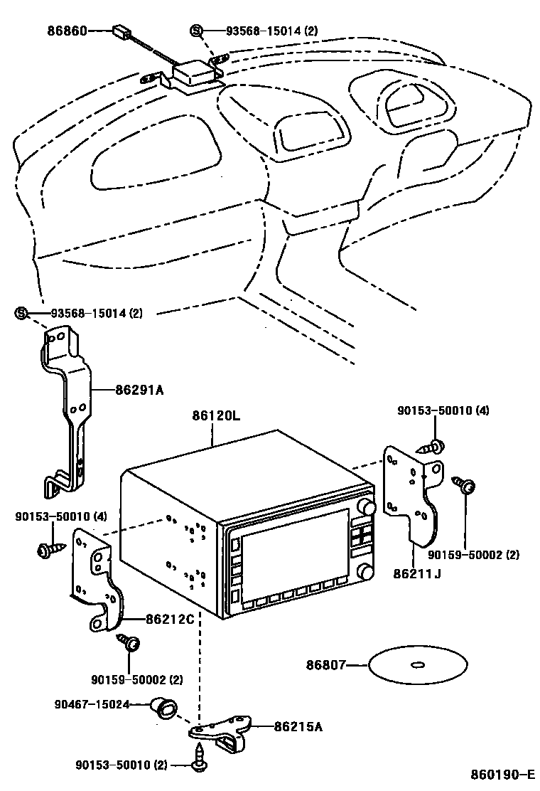 Toyota COROLLA 导航和前监视器显示屏 EPC diagram — 860190E
