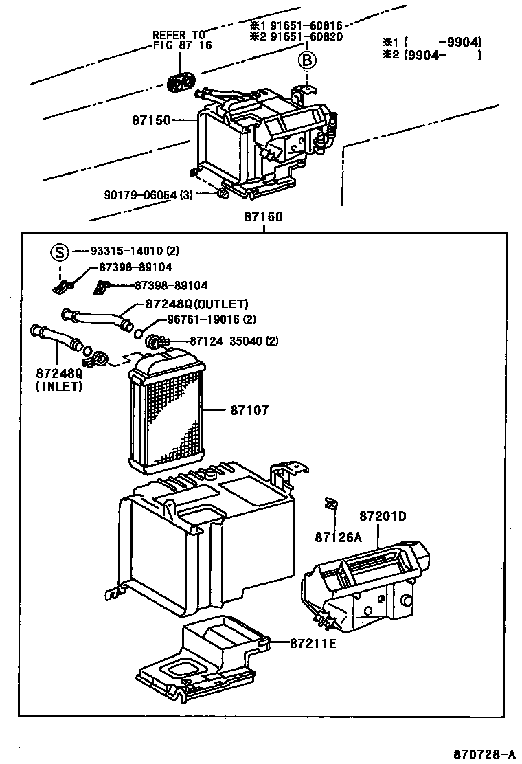 Toyota COROLLA 暖风和空调系统 - 加热装置和鼓风机 EPC diagram — 870728A
