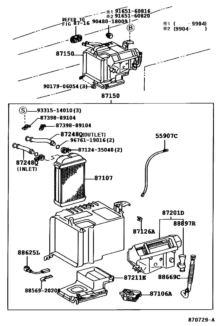 Toyota COROLLA 暖风和空调系统 - 加热装置和鼓风机 EPC diagram — 870729B