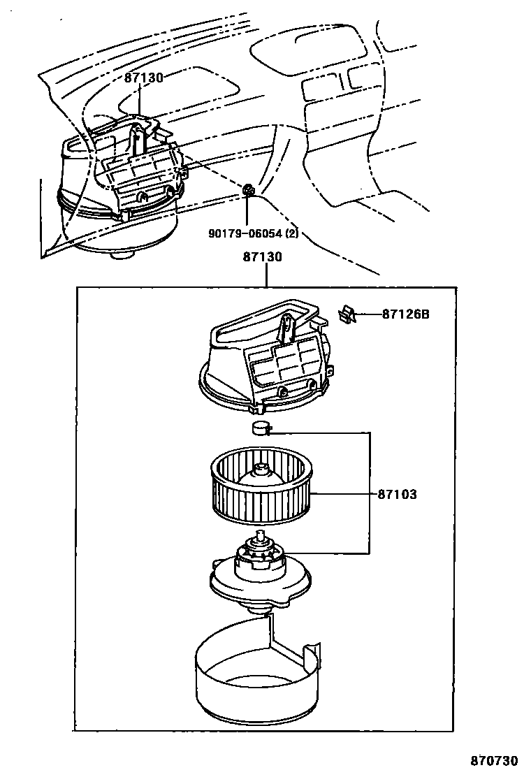 Toyota COROLLA 暖风和空调系统 - 加热装置和鼓风机 EPC diagram — 870730