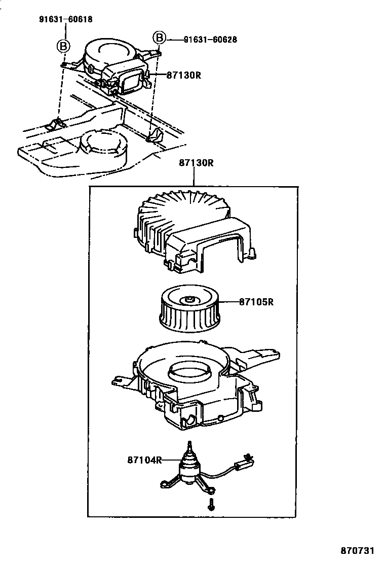 Toyota COROLLA 暖风和空调系统 - 加热装置和鼓风机 EPC diagram — 870731