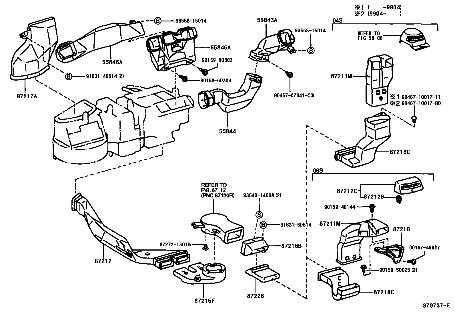 Toyota COROLLA 暖风和空调系统 - 控制器和风管 EPC diagram — 870737E