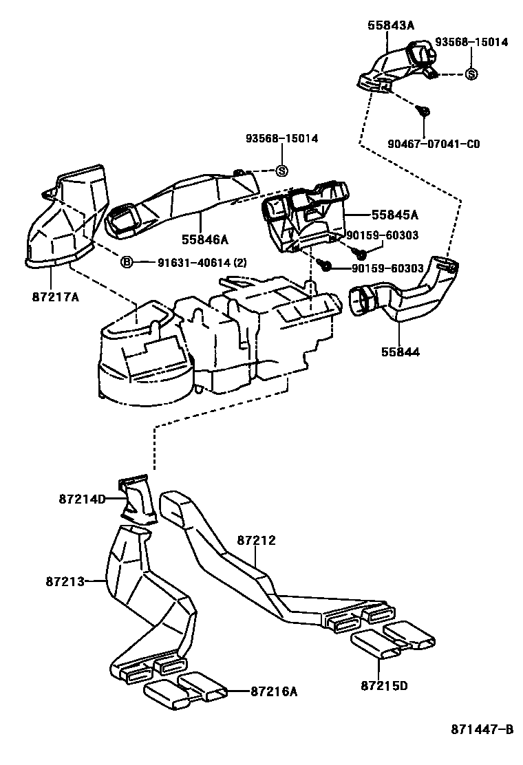 Toyota COROLLA 暖风和空调系统 - 控制器和风管 EPC diagram — 871447B