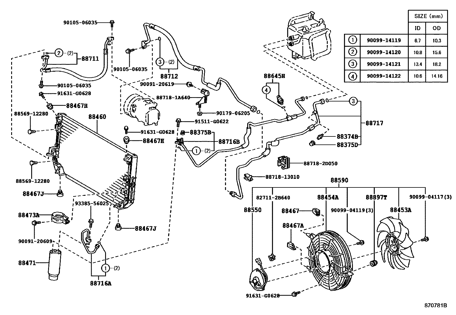 Toyota COROLLA Heating & Air Conditioning - Cooler Piping EPC diagram — 870781B