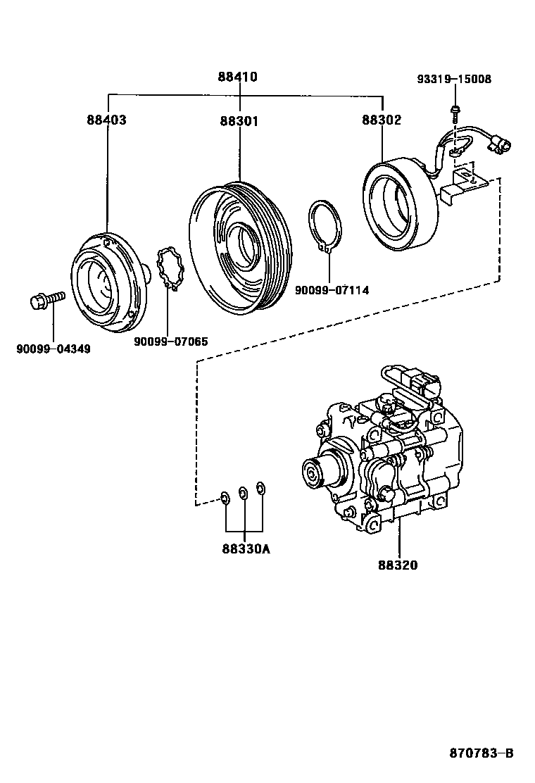 Toyota COROLLA Heating & Air Conditioning - Compressor EPC diagram — 870783B