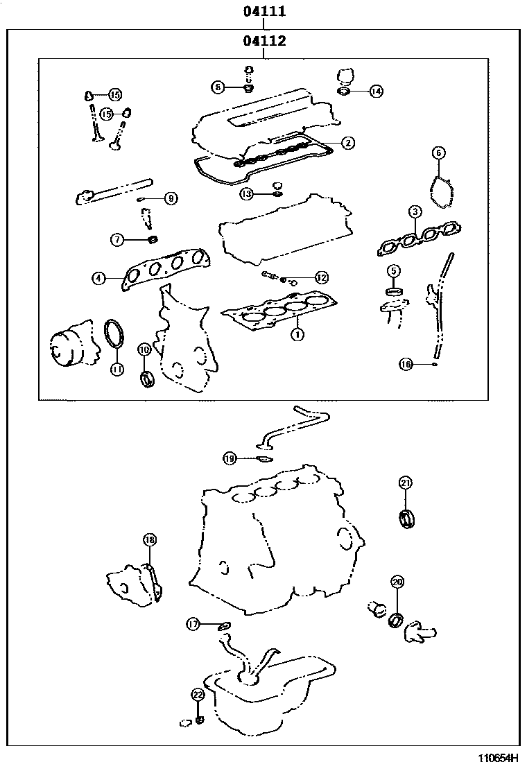 Toyota COROLLA Engine Overhaul Gasket Kit EPC diagram — 110654H