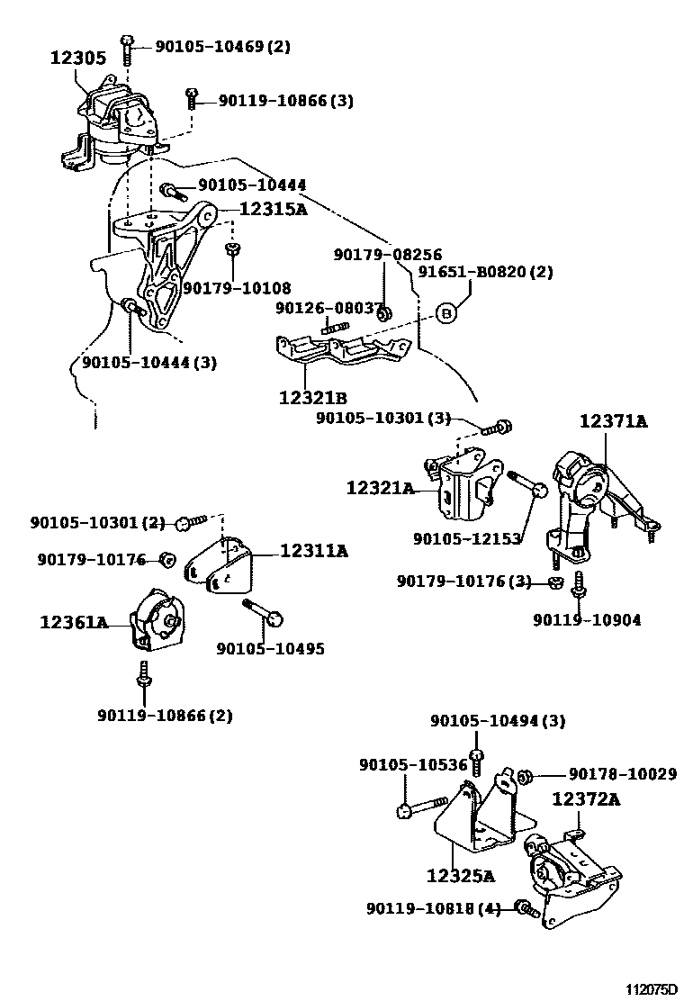 Toyota COROLLA Engine Mounting EPC diagram — 112075D