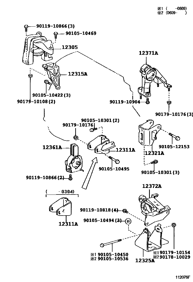Toyota COROLLA Engine Mounting EPC diagram — 112076F