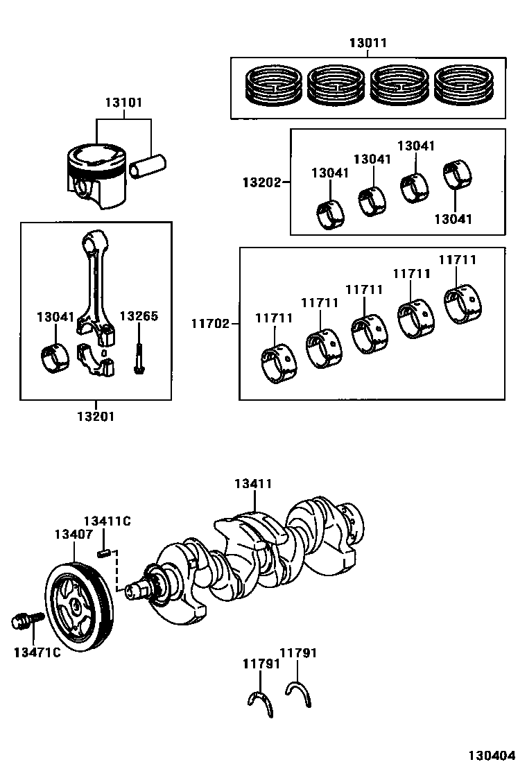 Toyota COROLLA Crankshaft & Piston EPC diagram — 130404
