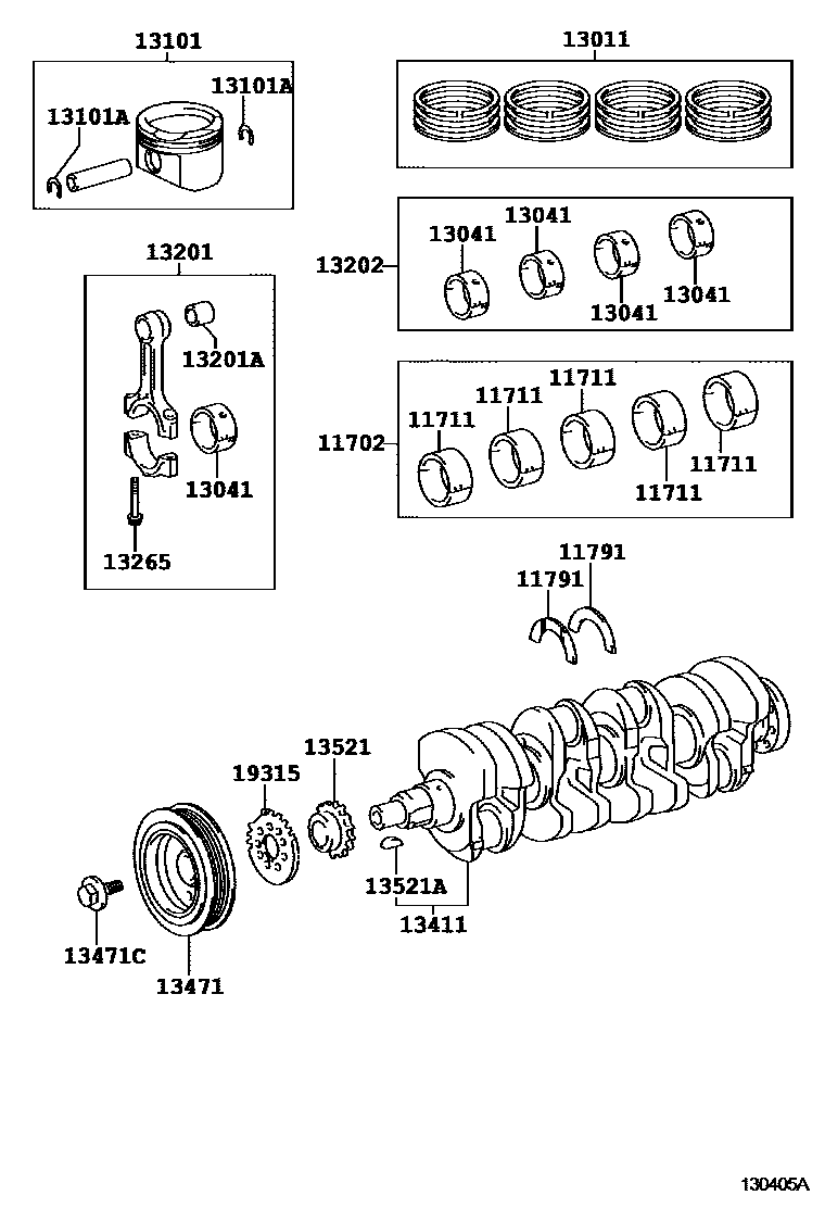 Toyota COROLLA Crankshaft & Piston EPC diagram — 130405A