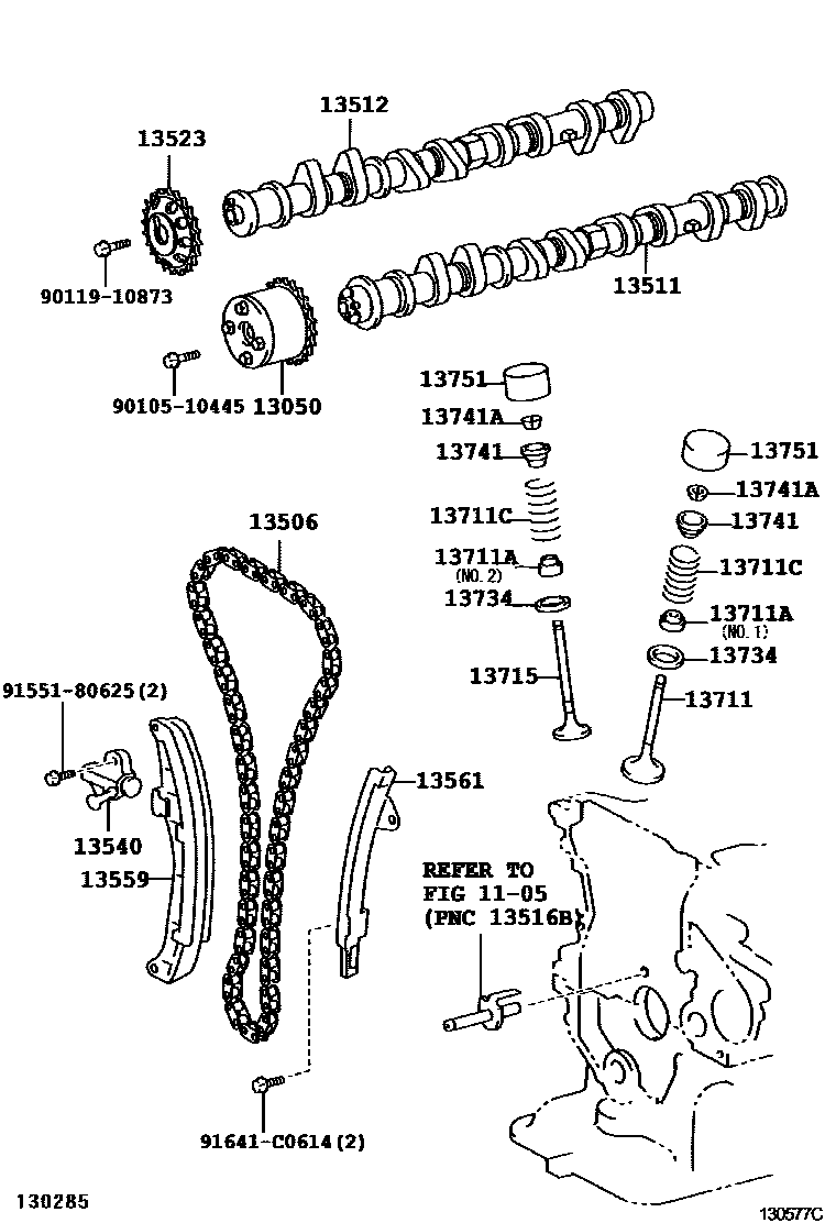 Toyota COROLLA Camshaft & Valve EPC diagram — 130577C