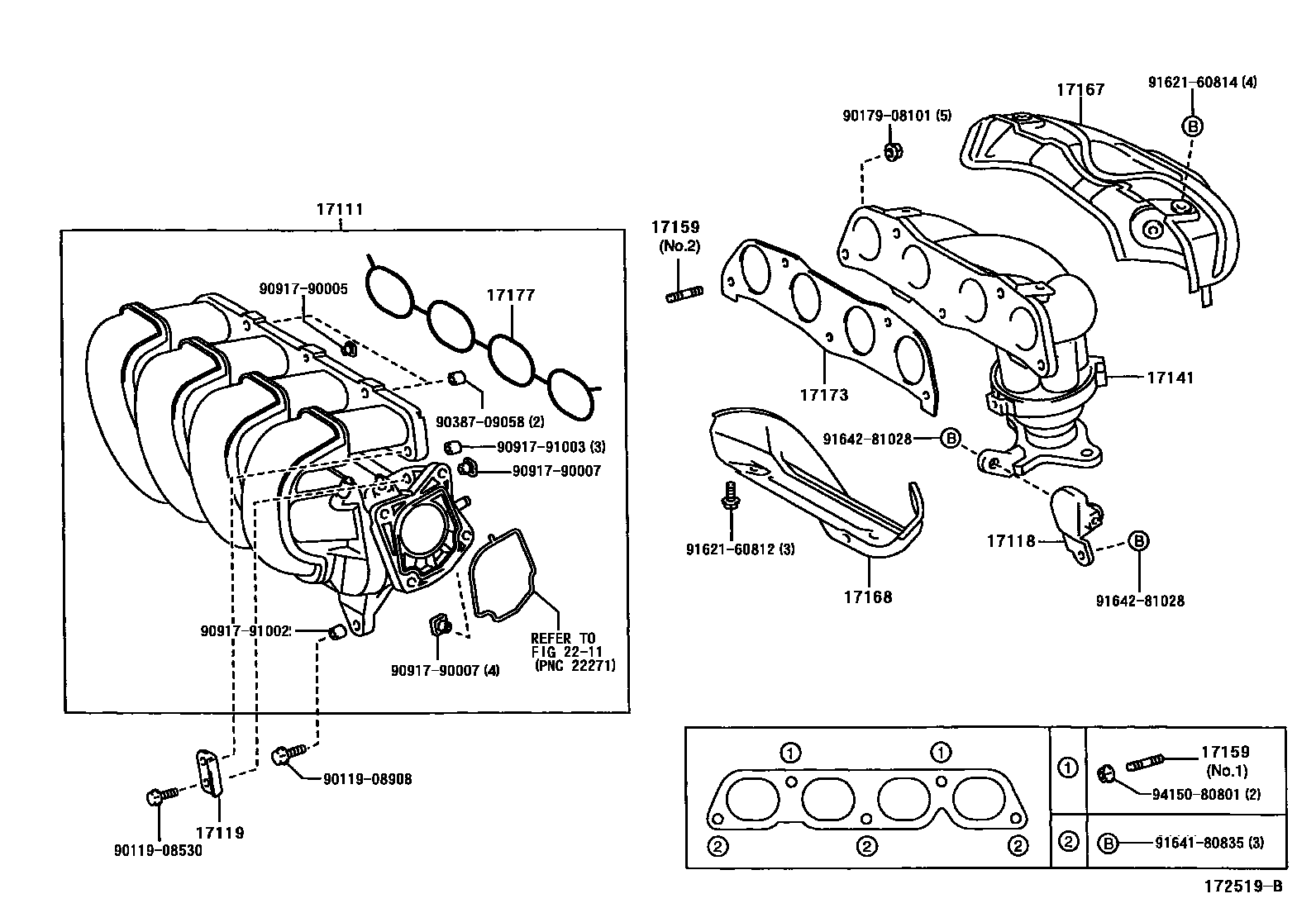 Toyota COROLLA Manifold EPC diagram — 172519B