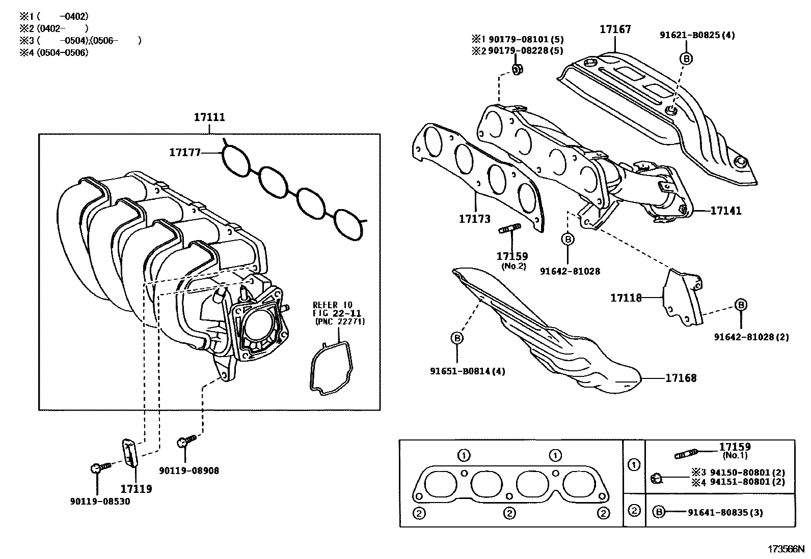Toyota COROLLA Manifold EPC diagram — 173566N