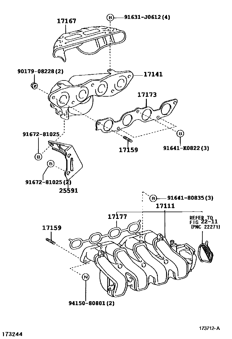Toyota COROLLA Manifold EPC diagram — 173712A