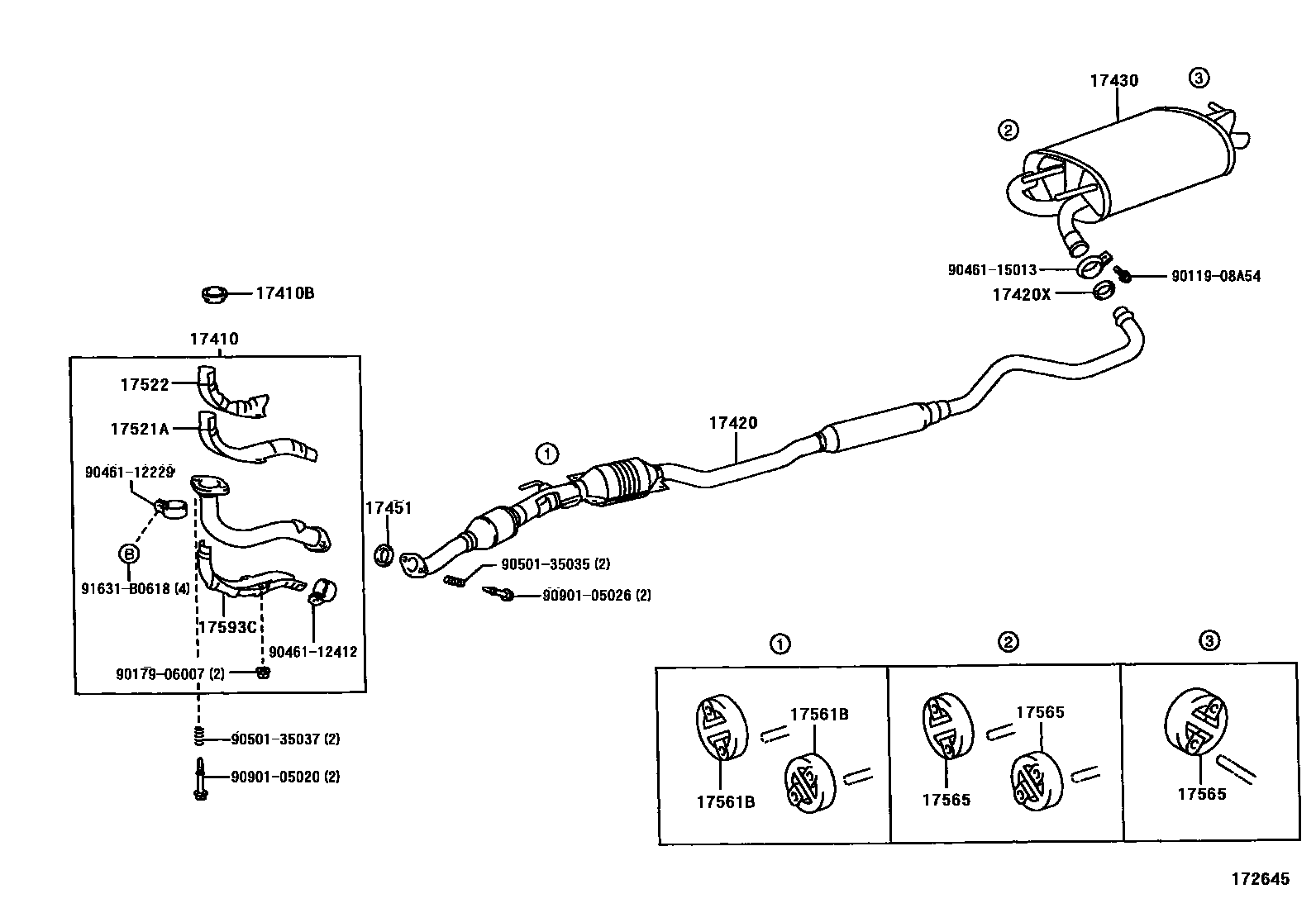 Toyota COROLLA Exhaust Pipe EPC diagram — 172645A