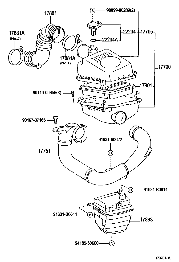 Toyota COROLLA Air Cleaner EPC diagram — 173701A