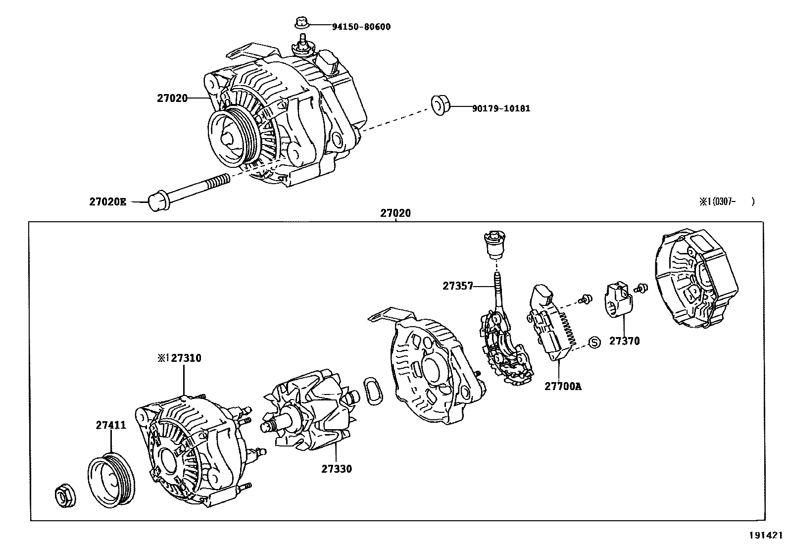 Toyota COROLLA Alternator EPC diagram — 191421B