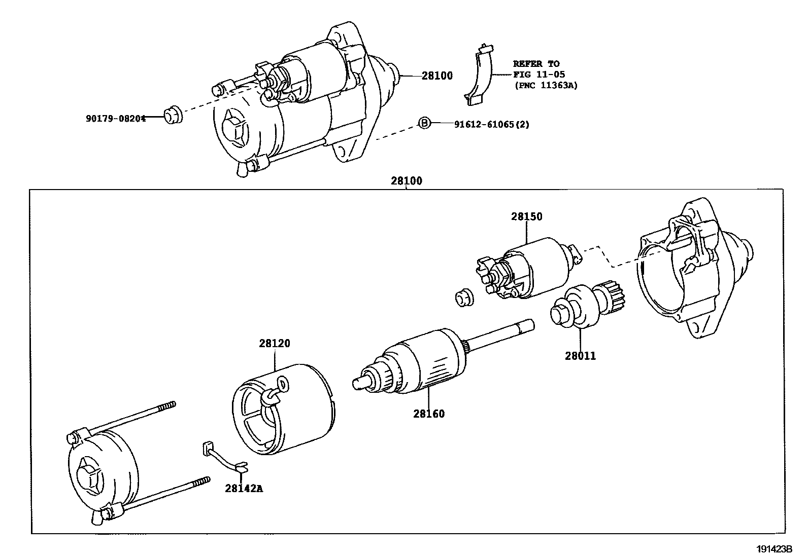 Toyota COROLLA 起动机 EPC diagram — 191423B
