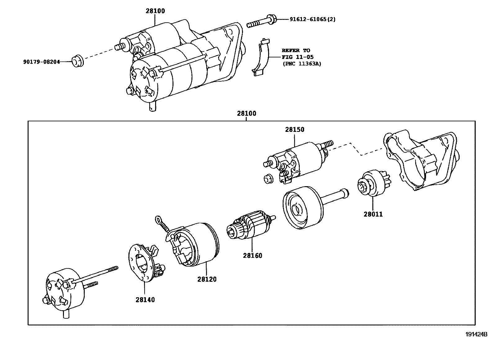 Toyota COROLLA 起动机 EPC diagram — 191424B