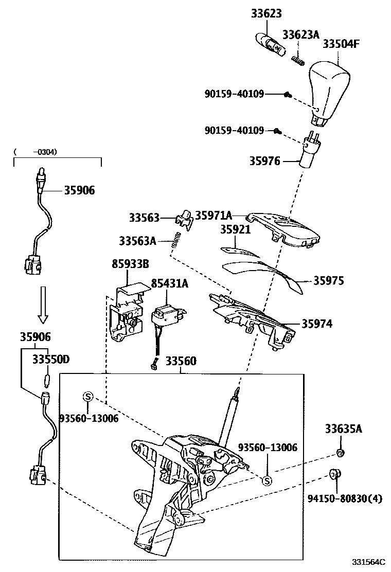 Toyota COROLLA Shift Lever & Retainer EPC diagram — 331564C