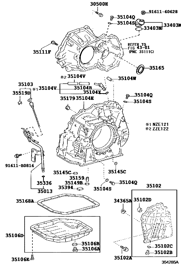 Toyota COROLLA 变速器壳和油底壳(ATM) EPC diagram — 354285A