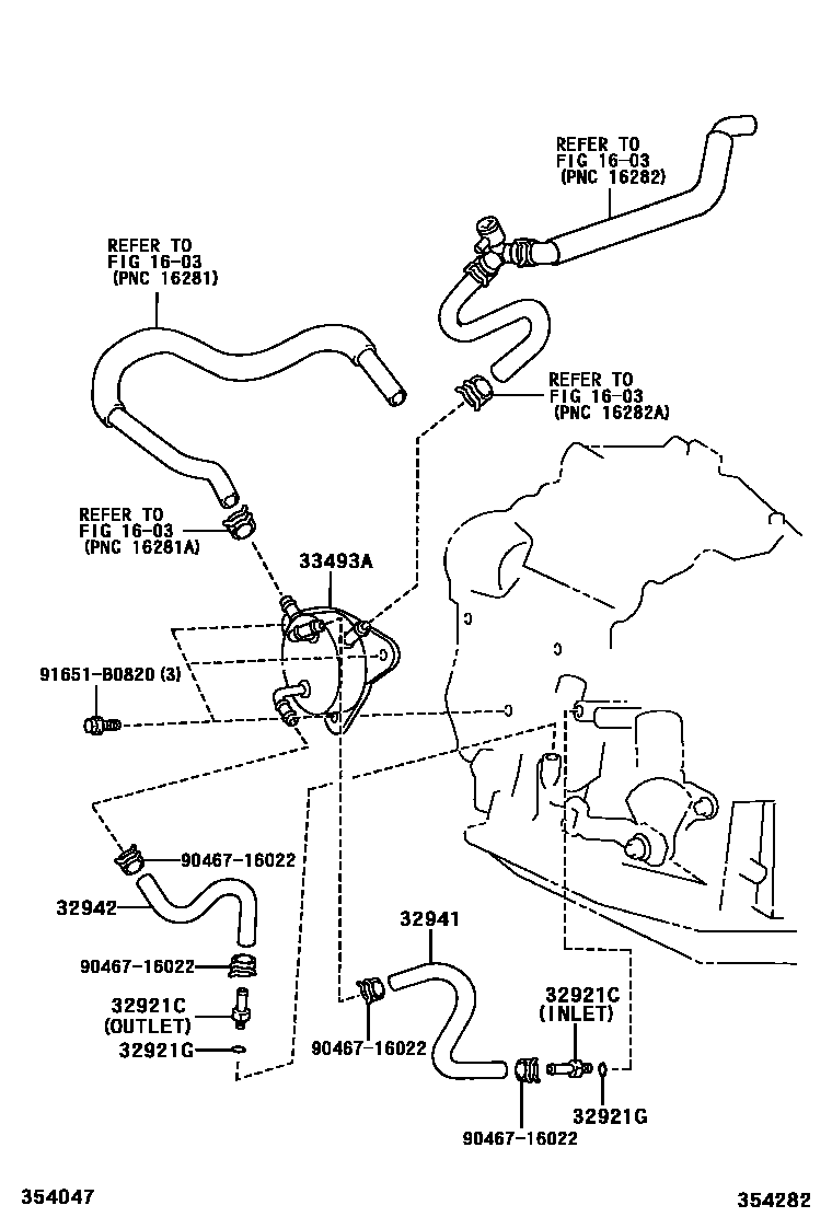 Toyota COROLLA 变速器油冷却器和配管(ATM) EPC diagram — 354282