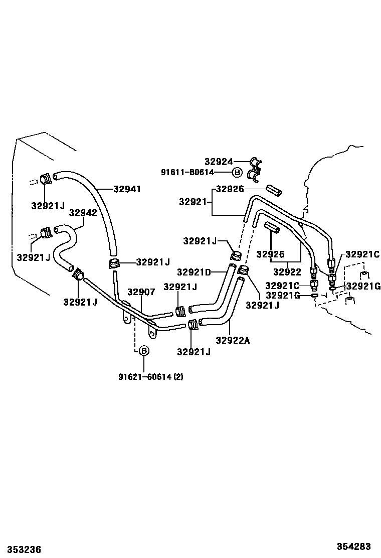 Toyota COROLLA 变速器油冷却器和配管(ATM) EPC diagram — 354283
