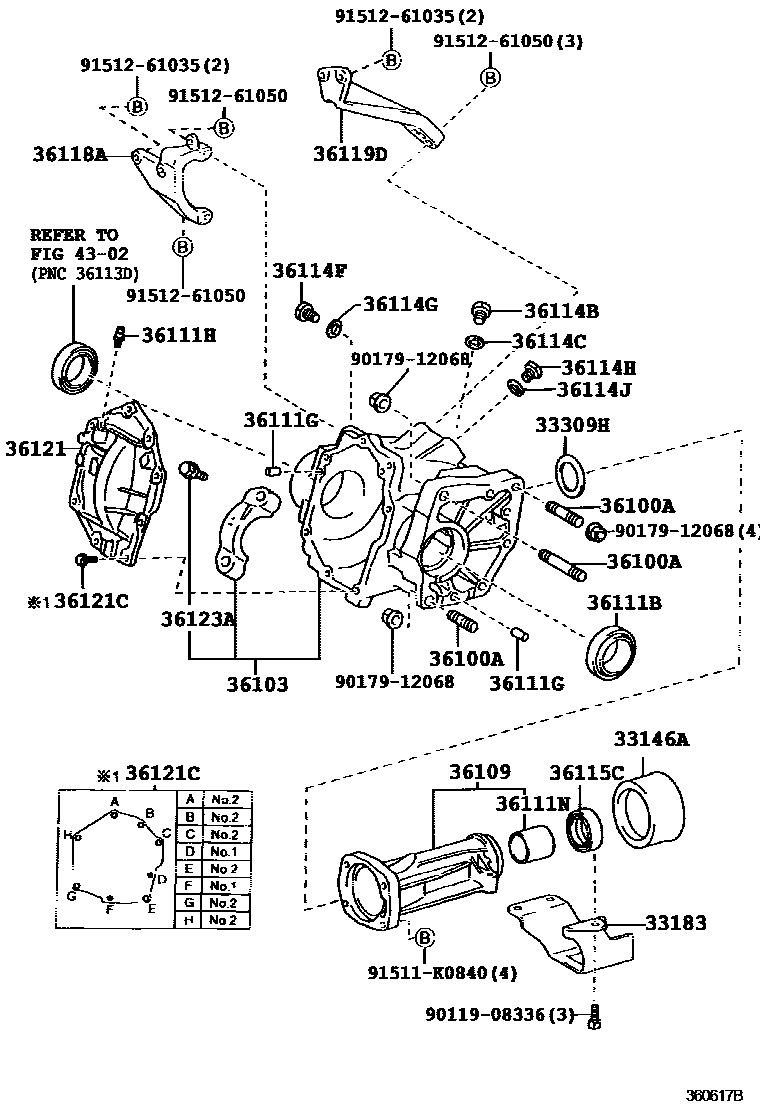 Toyota COROLLA Transfer Case & Extension Housing EPC diagram — 360617B
