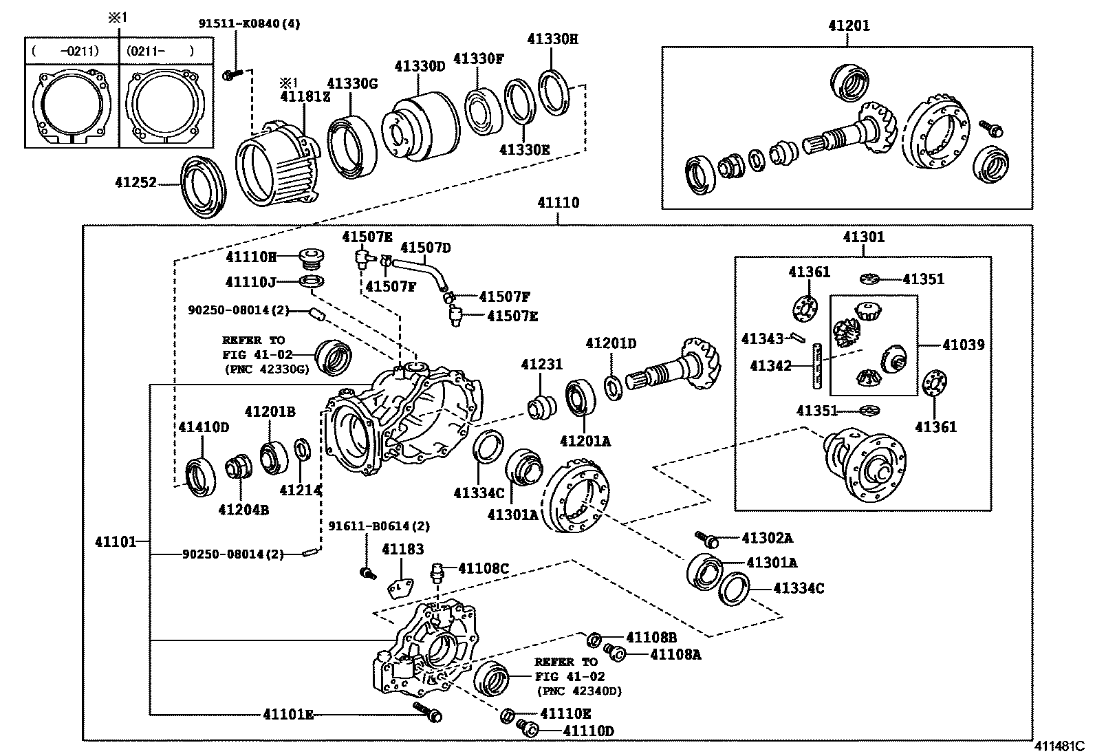 Toyota COROLLA 后桥壳和差速器 EPC diagram — 411481C