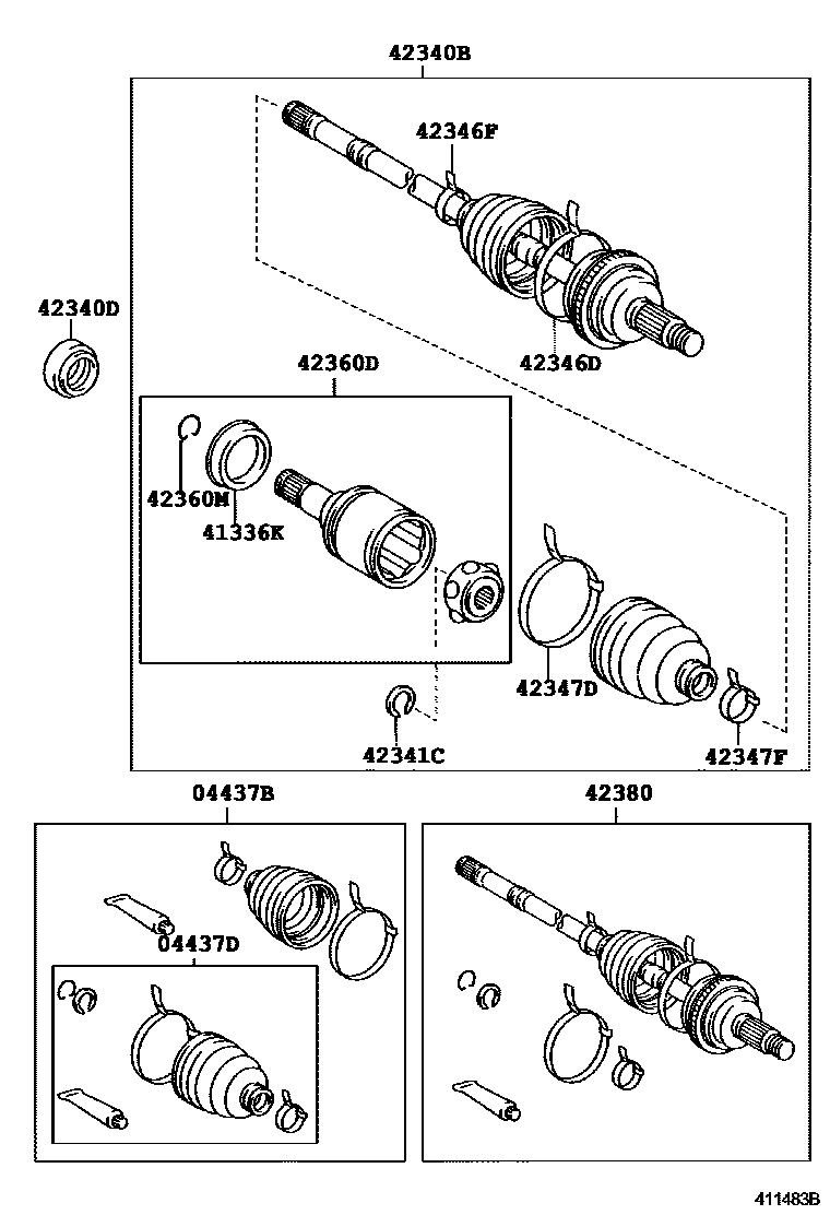 Toyota COROLLA 后桥半轴和后桥轮毂 EPC diagram — 411483B