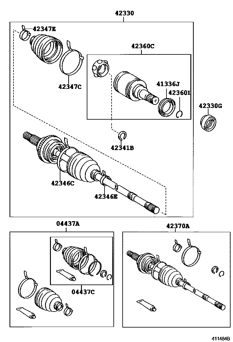 Toyota COROLLA 后桥半轴和后桥轮毂 EPC diagram — 411484B