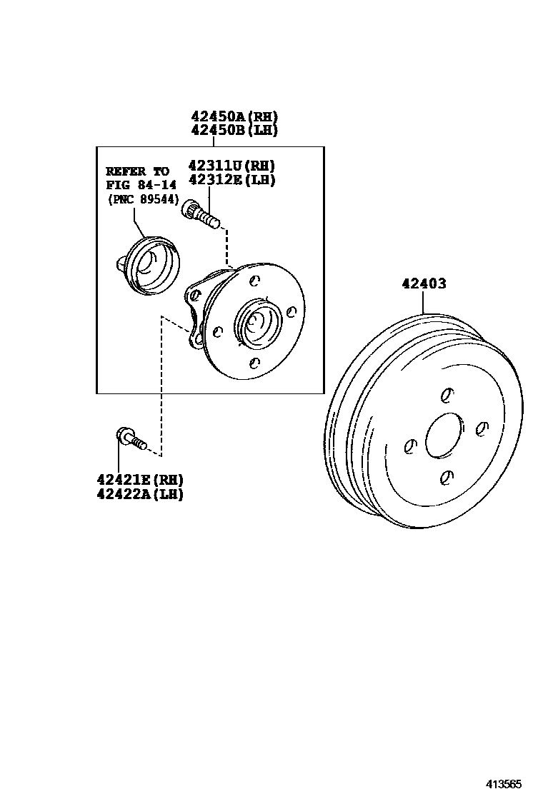 Toyota COROLLA 后桥半轴和后桥轮毂 EPC diagram — 413565