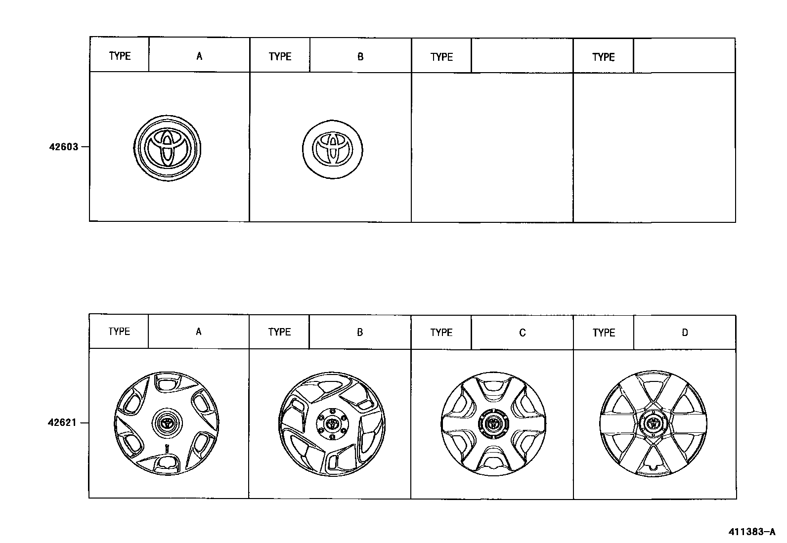 Toyota COROLLA 车轮和车轮盖 EPC diagram — 411383A